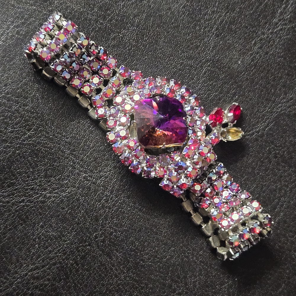 Vintage fuchsia and aurora borealis rhinestone bracelet - Picture 3 of 8